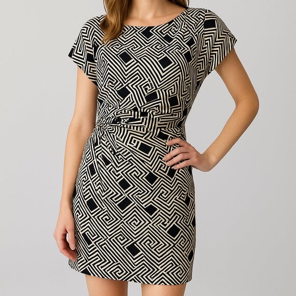 Diane von Furstenberg Black White Geometric Silk Dress Size 4 - Picture 1 of 6